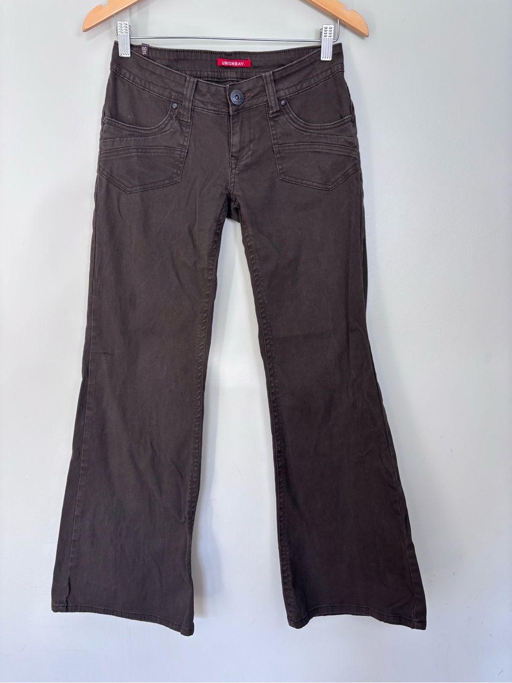 VTG Y2K 90s Unionbay Low Rise Flare Fine Corduroy Pants-Brown-3-Stretch-Grunge